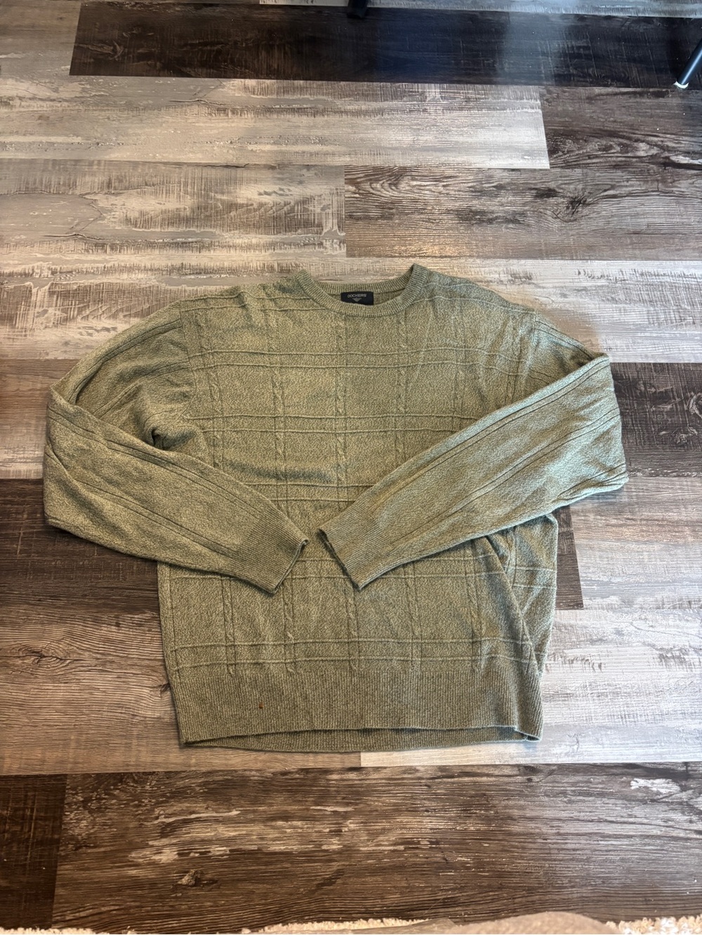 Dockers Men's Pullover Sweater L Green Acrylic Knit Crew Neck Logo Long Sleeve